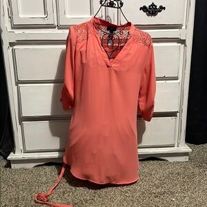 Iz Byer Coral Tunic with Lace Detail